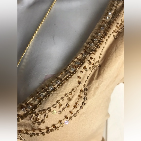 NWT $68 Bloomingdales  Abby Z Tan Peasant Boho Top-Plus size 1X-Beaded Tie Waist - Picture 9 of 11